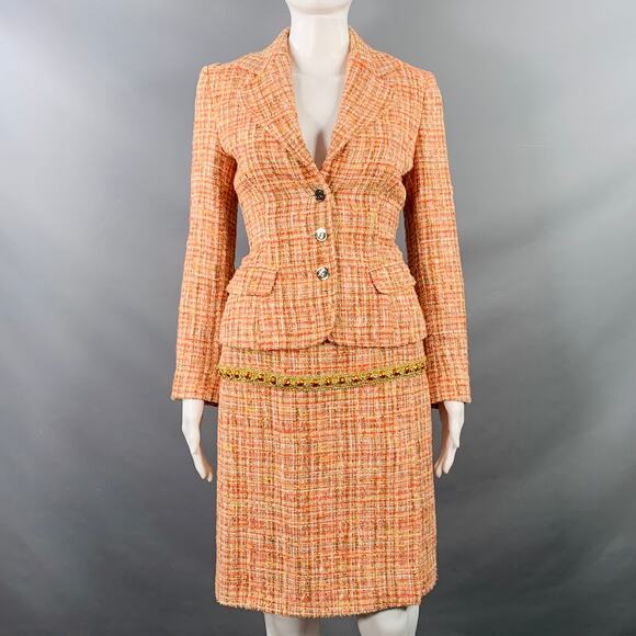DOLCE & GABBANA Size 4 Orange Gold Cotton Blend Embellishment Skirt Suit Set - Picture 1 of 8